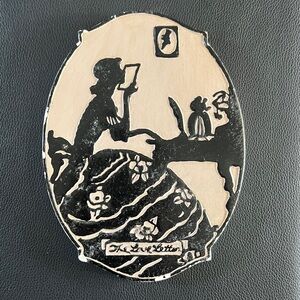 Vintage chalkware wall plaque titled "The Love Letter"